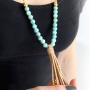 Pretty jewellery with marbled glassbeads,tassels, round sead beads and nice Designer Quality pearls and beads!