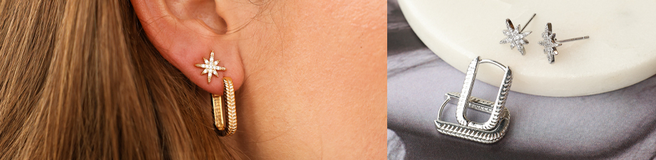 NEW! Stylish brass TQ metal earrings with zirconia NEW! Stylish brass TQ metal earrings with zirconia