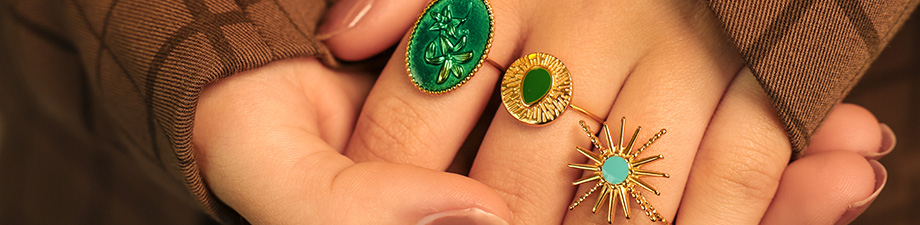 Stunning stainless steel rings with enamel 