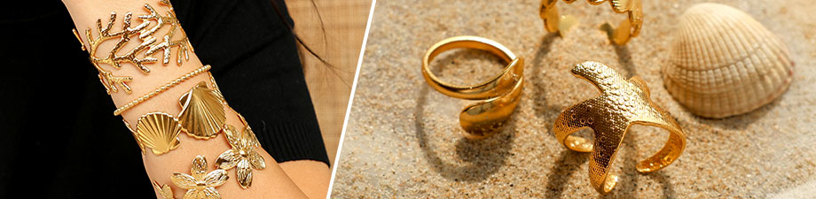 Trendy stainless steel bangle bracelets and rings