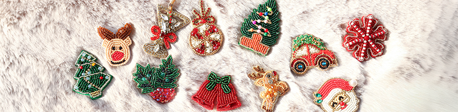 New collection of Christmas brooches with beads